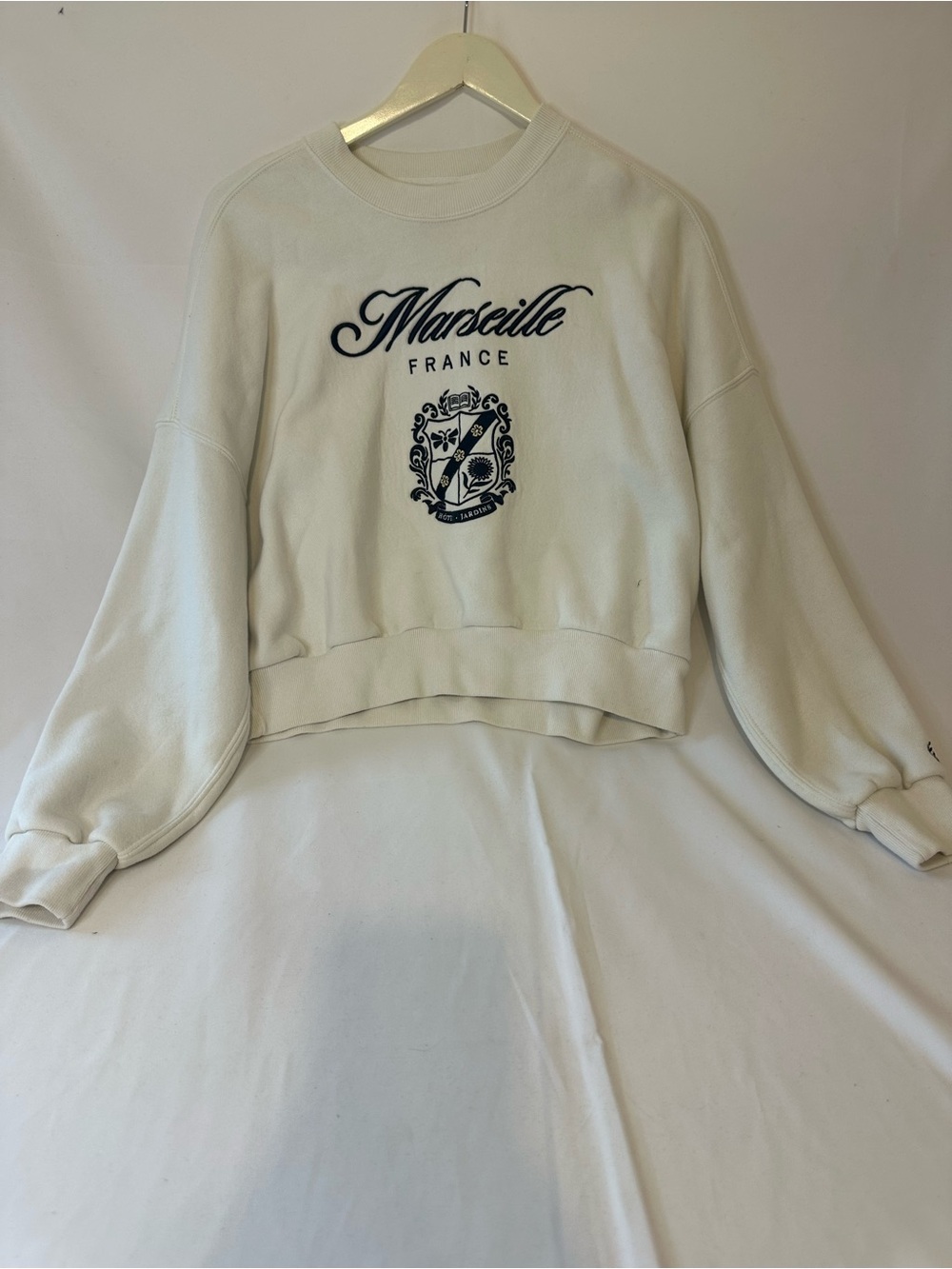 Marseille France Cropped Crewneck Sweatshirt - White